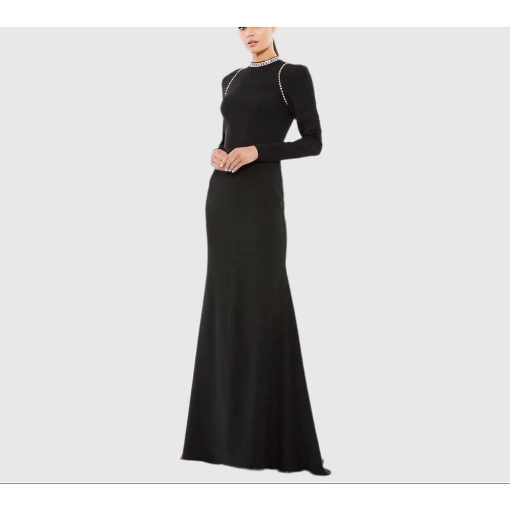 Women's Mac Duggal Long Sleeve Dress Black Silver Size 10